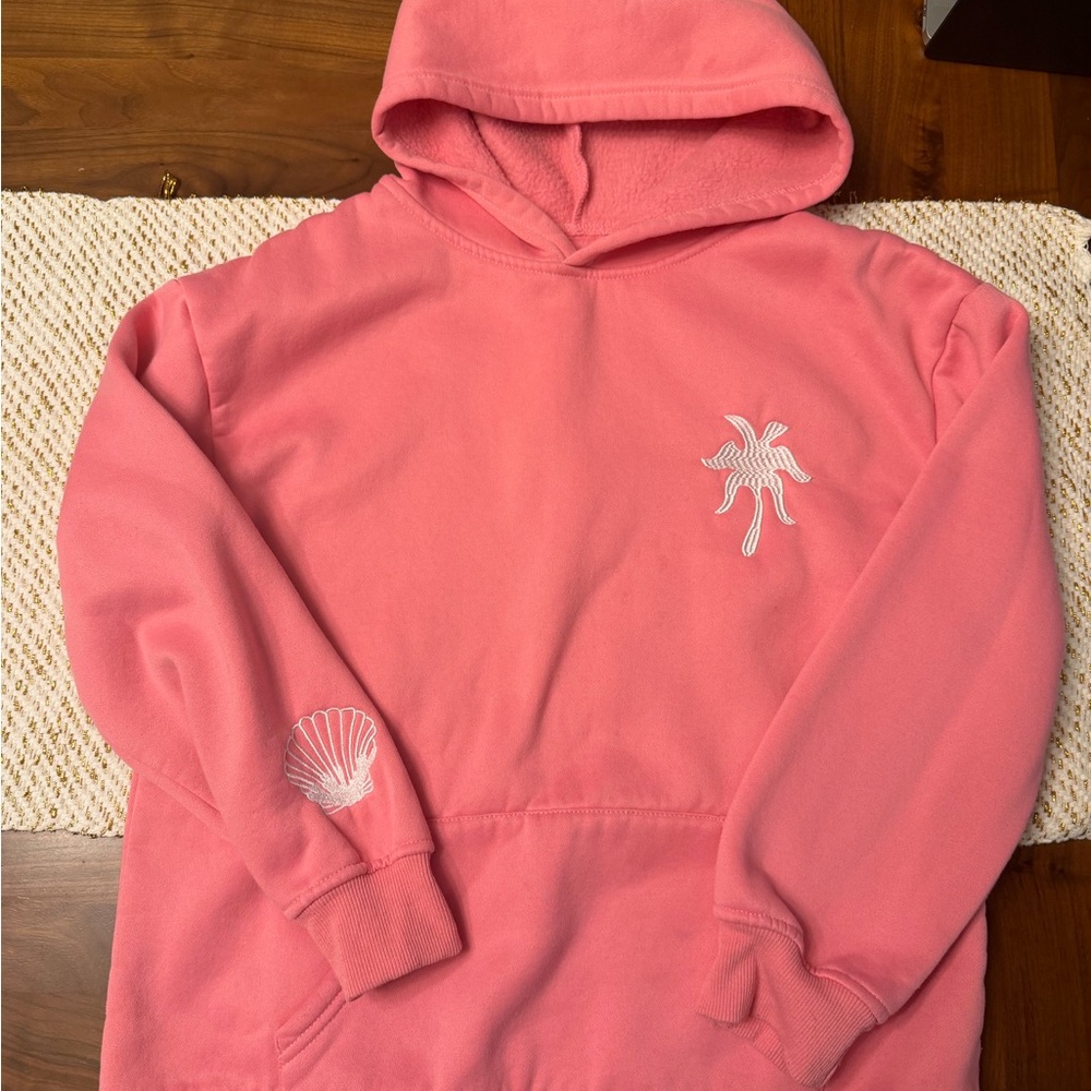Women's Pink Hooded Sweatshirt with Shell Embroidery